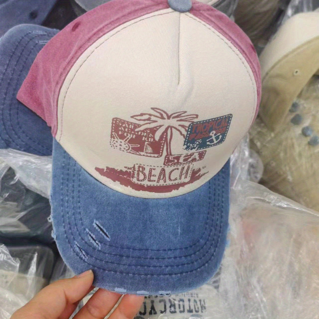 Graffiti Print Baseball Cap Washed Distressed Cap