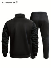 Breathable Men's Sports Suit with Stand Collar and Stretch Pants