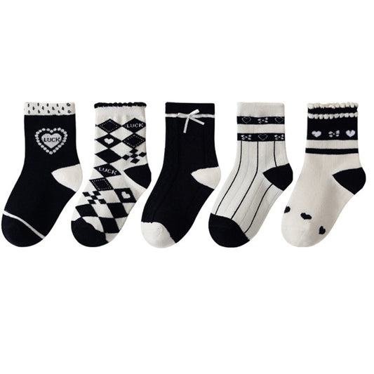 5pairs Girls Kids Heart Pattern Crew Socks for Children