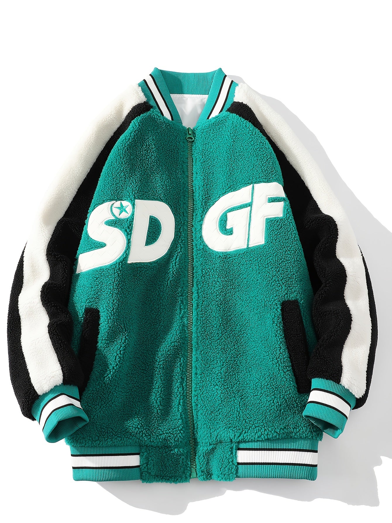 Contrast Letter Pattern Fleece Casual Jacket Women's Outerwear