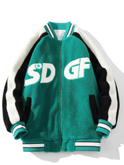 Contrast Letter Pattern Fleece Casual Jacket Women's Outerwear