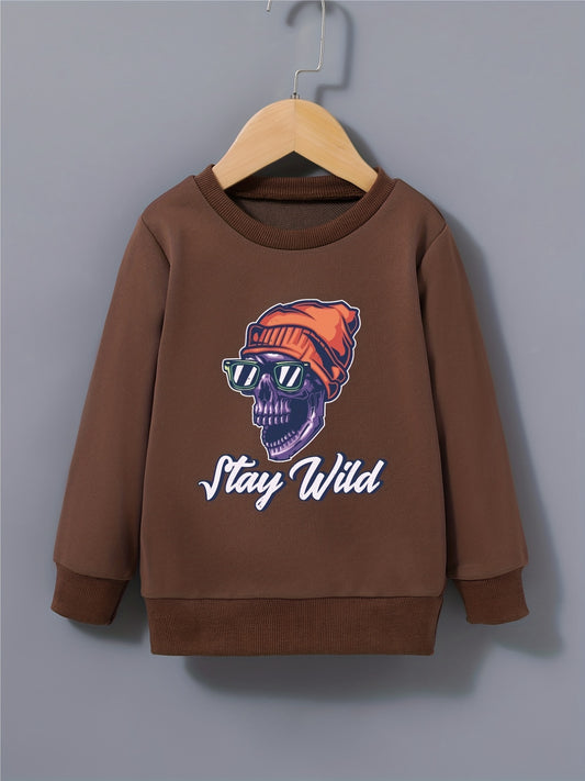 Kid's Halloween Style Beanie Skull Pattern Sweatshirt STAY WILD Print
