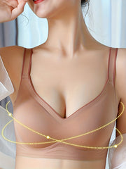 Colorblock Trim Wireless Push Up Bra with Breathable Design