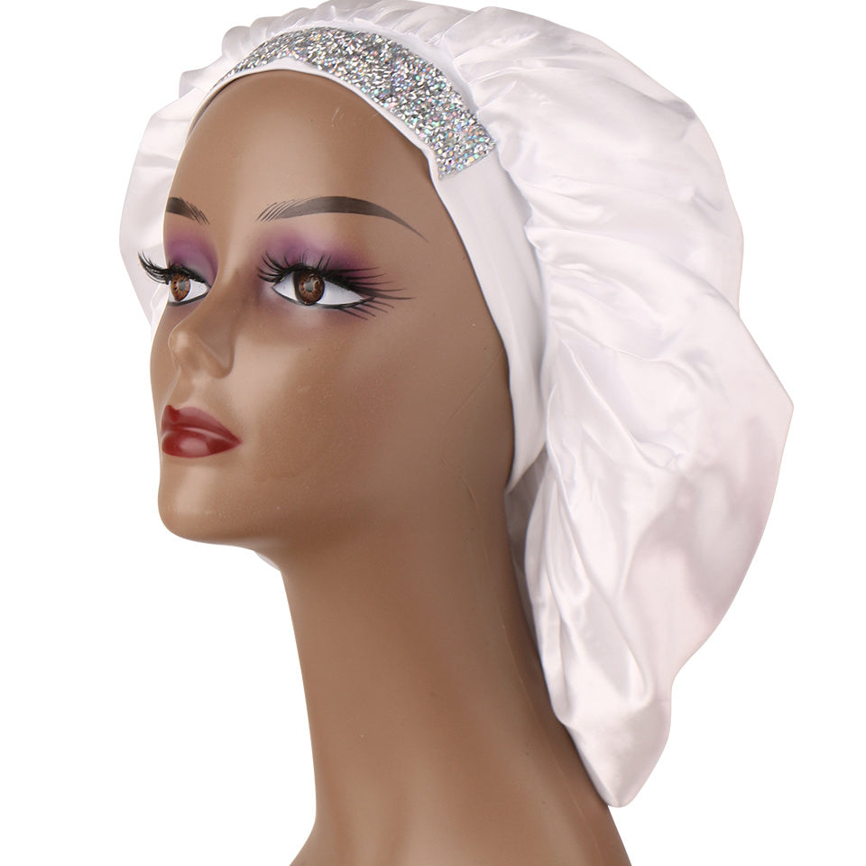 Satin Sleep Cap with Rhinestone Bling - Soft Hair Bonnet for Women