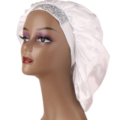 Satin Sleep Cap with Rhinestone Bling - Soft Hair Bonnet for Women