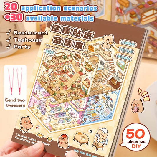 Building Sticker Book with 20 Scene Cards and 2 Tweezers