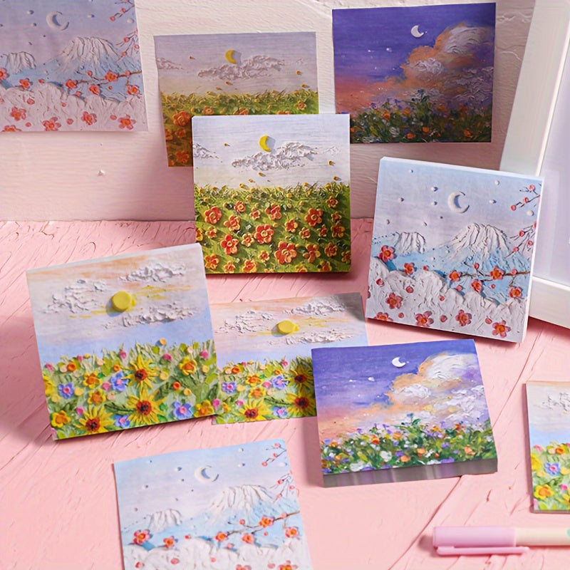8pcs Painting Sticky Notes Student Message Notes Scenery Notes 50
