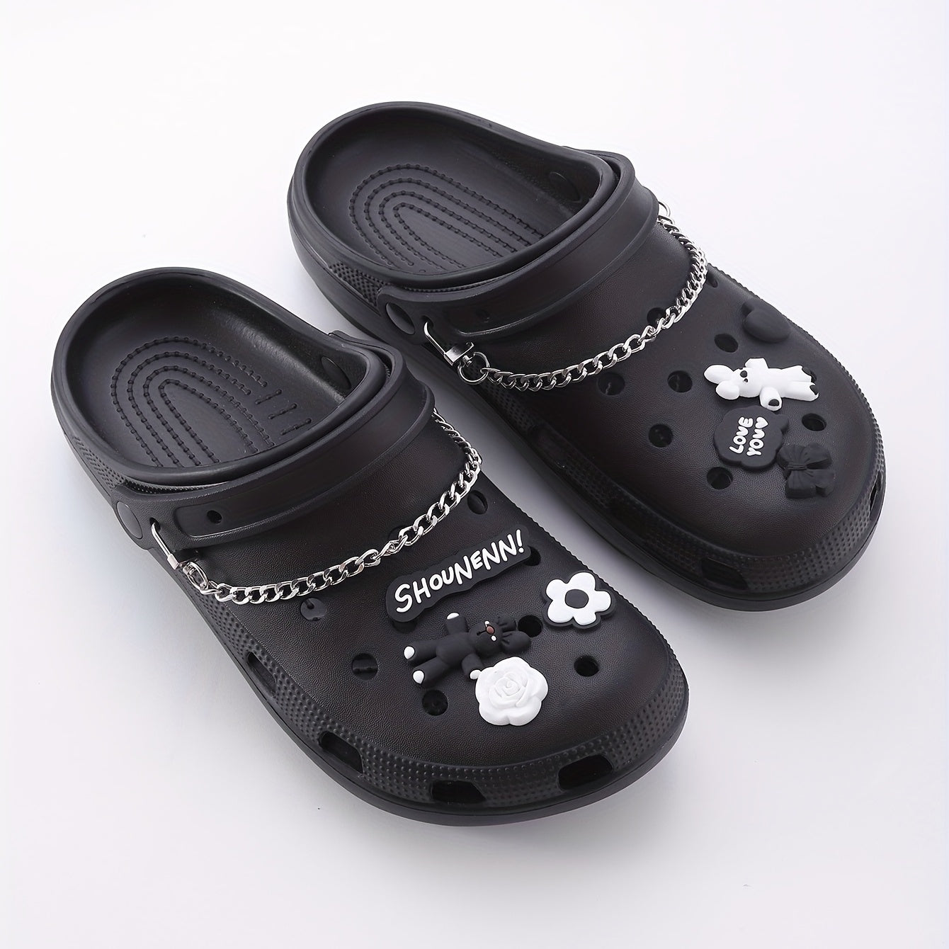 10pcs Cartoon Bunny Shoe Charm With Chain & Pattern Clogs Buckle