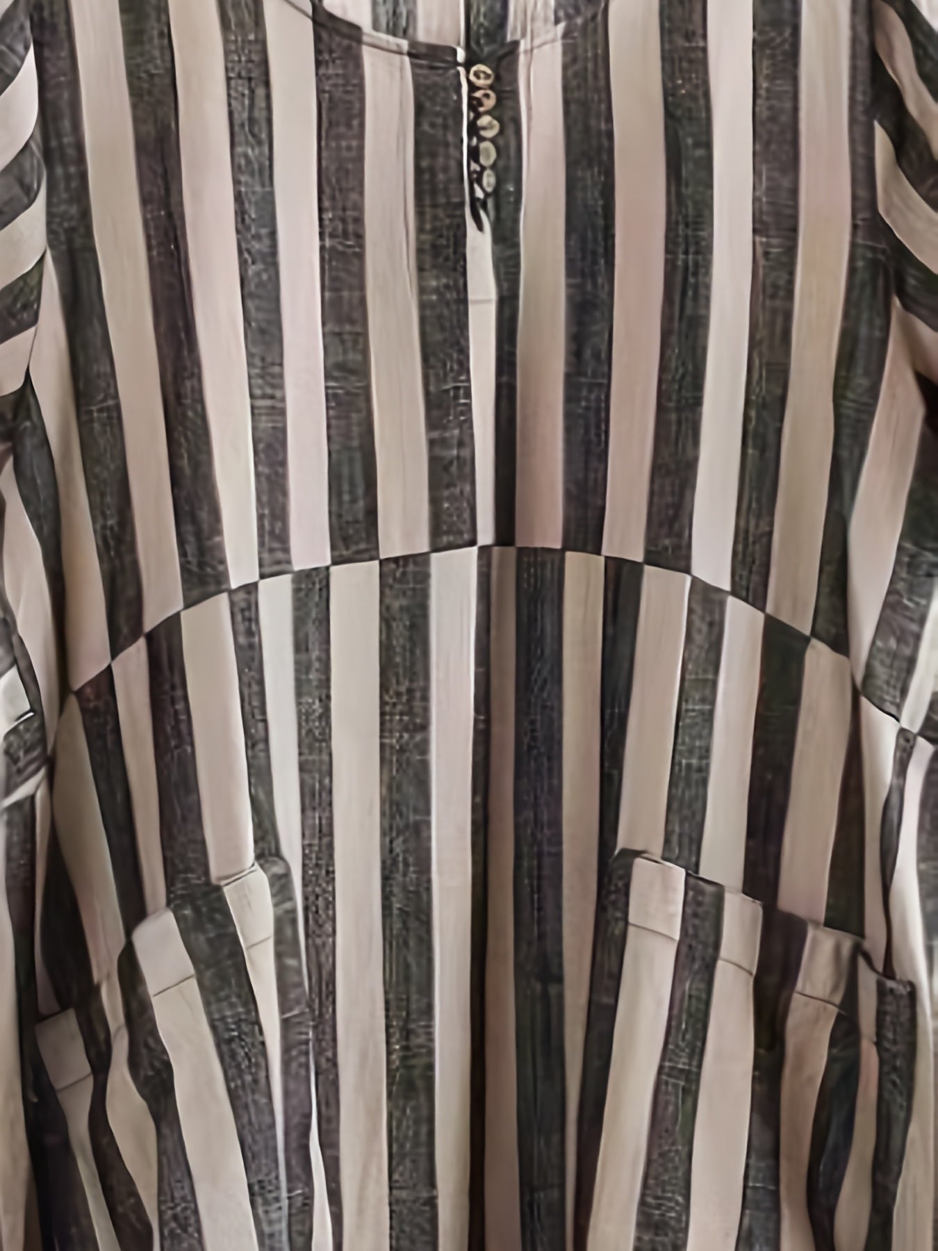Women's Plus Stripe Print Button Decor Roll Up Sleeve Rou