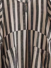 Women's Plus Stripe Print Button Decor Roll Up Sleeve Rou