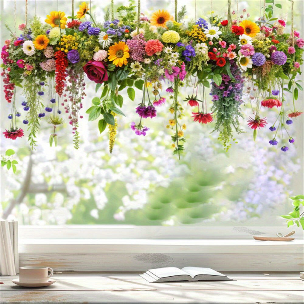 Rustic Style 3D Flower Glass Window Stickers 11.81x23.62in