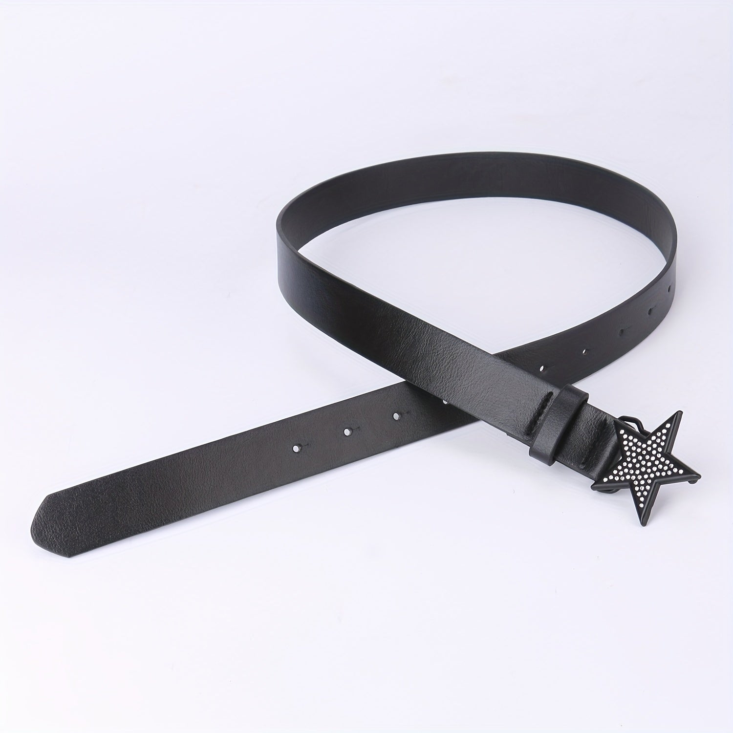 Vintage PU Leather Pentagram Belt with Rhinestone Buckle