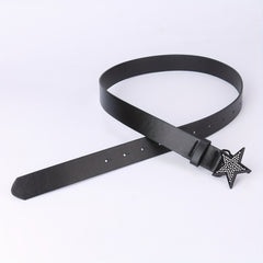 Vintage PU Leather Pentagram Belt with Rhinestone Buckle