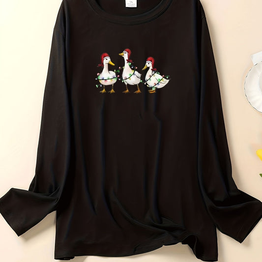 Women's Plus Christmas Lounge Top: Goose & String Lights Print