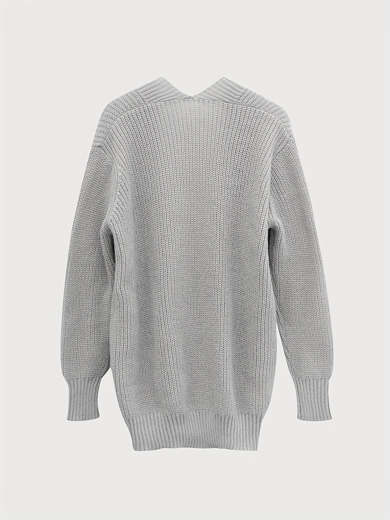 Solid Knit Cardigan Long Sleeve Sweater With Pockets