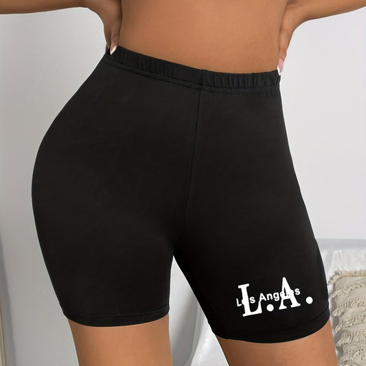 Letter Print Casual Summer Workout Slim Shorts Women's Clothing