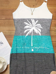 Colorblock Coconut Tree Print Plus Size Cami Dress With Pockets