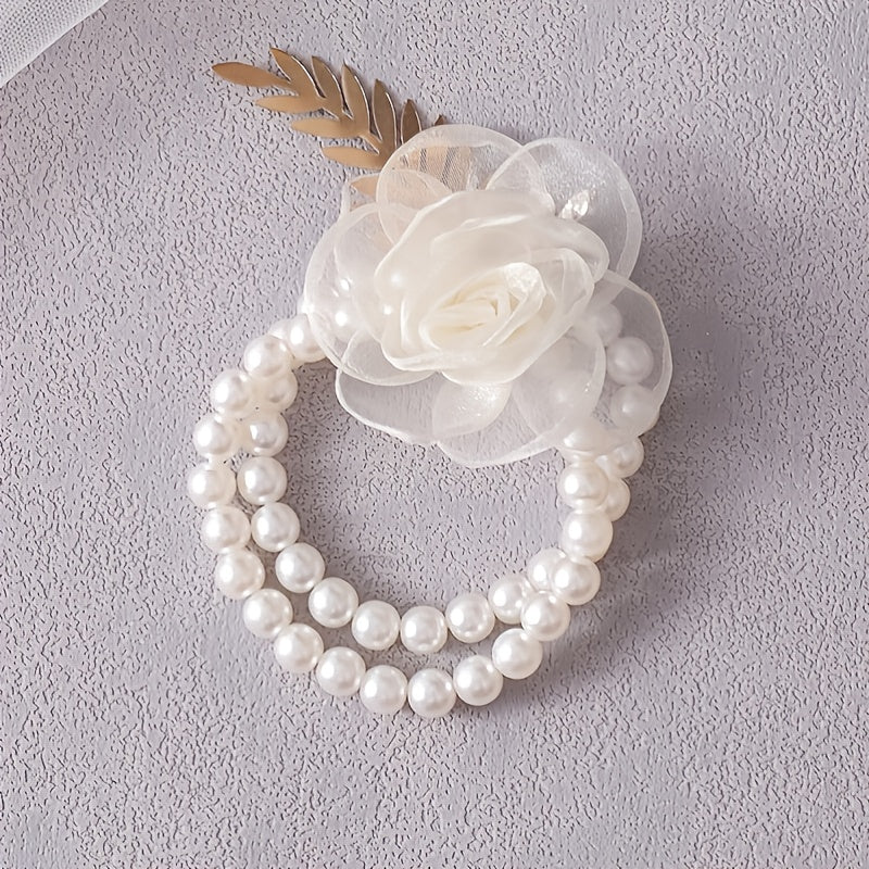 Beige Pearl Flower Bracelet for Bride
