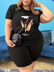  Casual 2 Piece Set Women Tee & Biker Shorts
