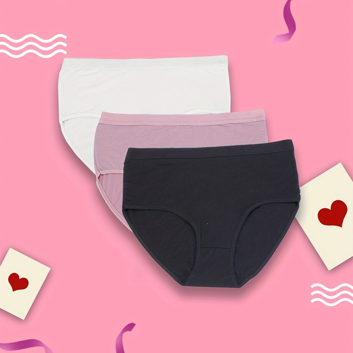 3 Pack Plus Size Basic Panties Set Women's Plus Solid Soft Underwear Set