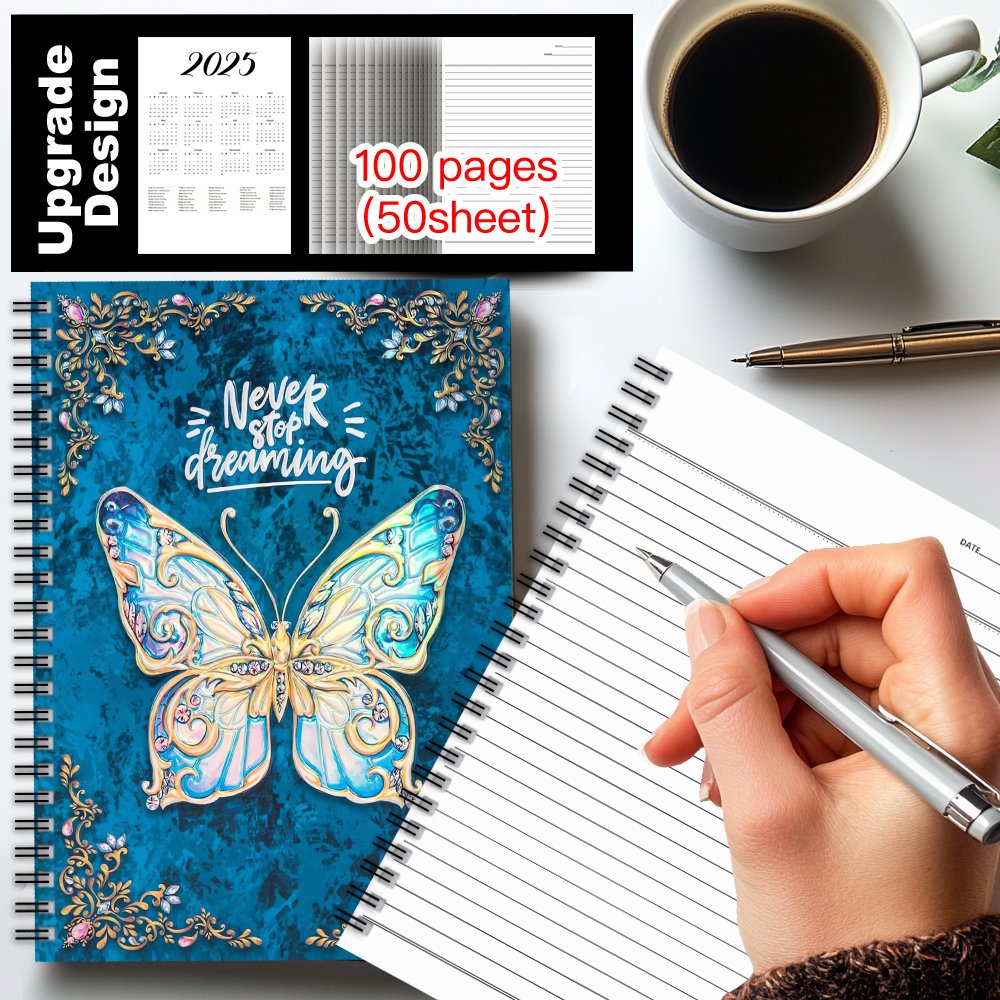 3D Butterfly Spiral Notebook Vibrant & Golden 100 Pages Ideal for Work Study Jou