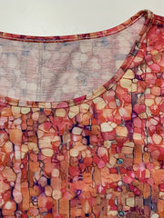  Allover Print Short Sleeve Round Neck Dress with Pockets