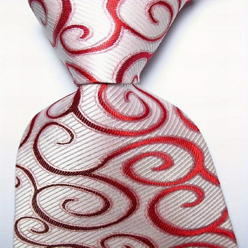 Polyester Cashew Flower Pattern Tie Men's Necktie Set Tie Red Jacquard Woven