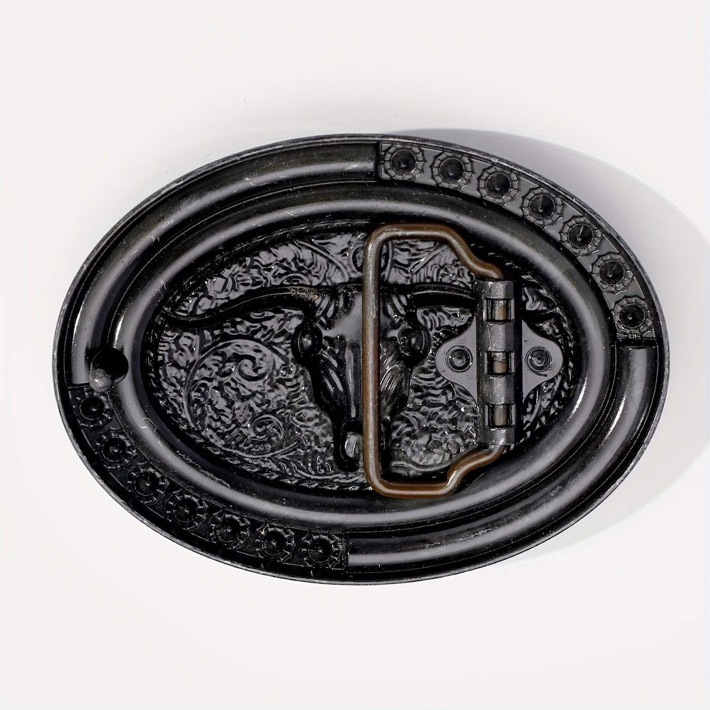 Boho Oval Belt Buckle Rhinestone Beads Inlaid Horn Bull Western Buckle