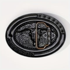 Boho Oval Belt Buckle Rhinestone Beads Inlaid Horn Bull Western Buckle