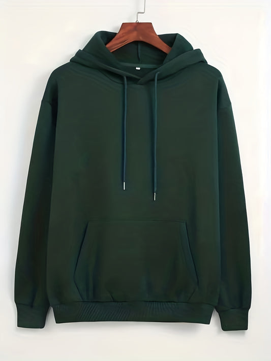 Solid Kangaroo Pocket Hoodie Casual Long Sleeve Drawstring Hoodies Sweatshirt