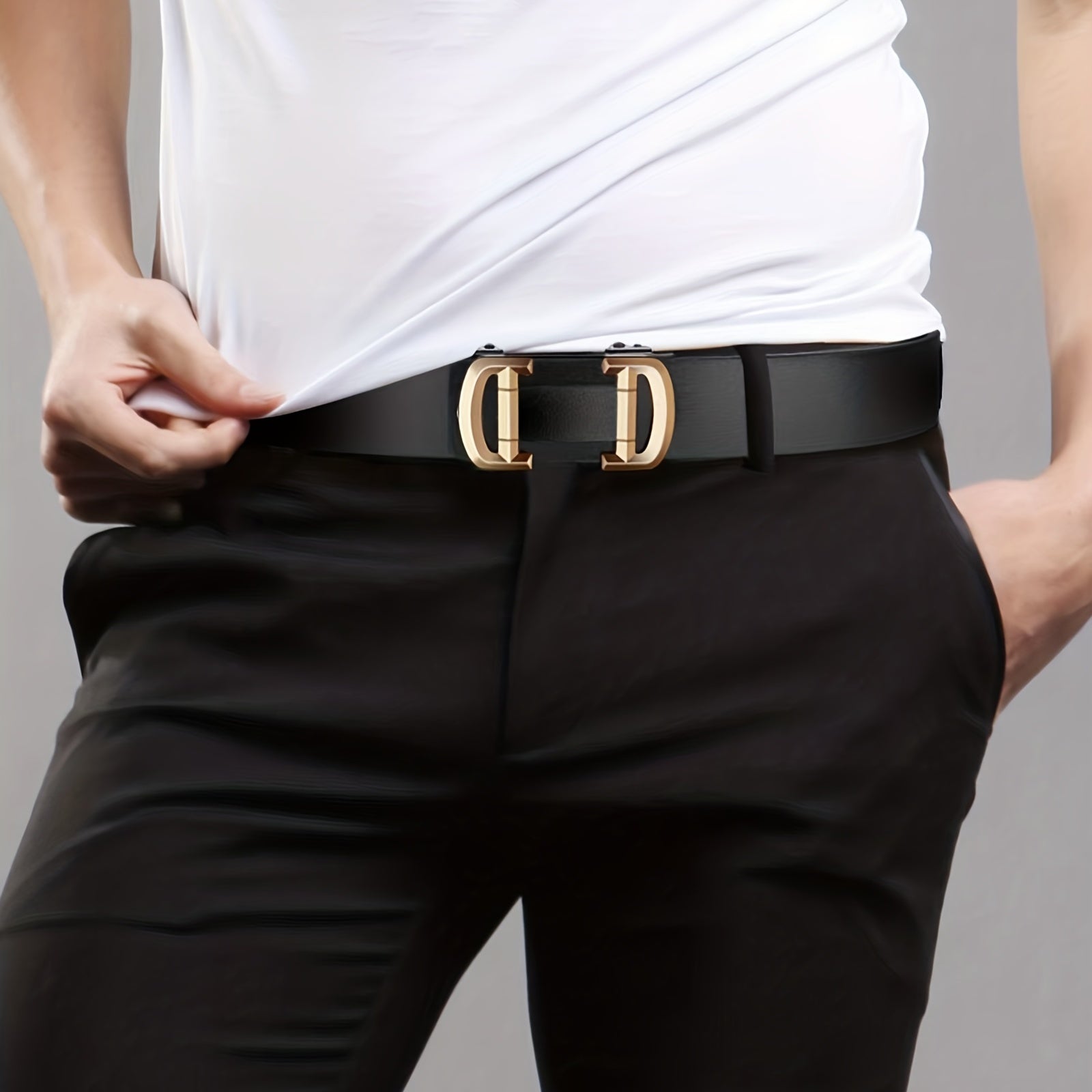 Casual Men's Belt Toothless Wear-resistant Leather 47" Length 3.1" Wide