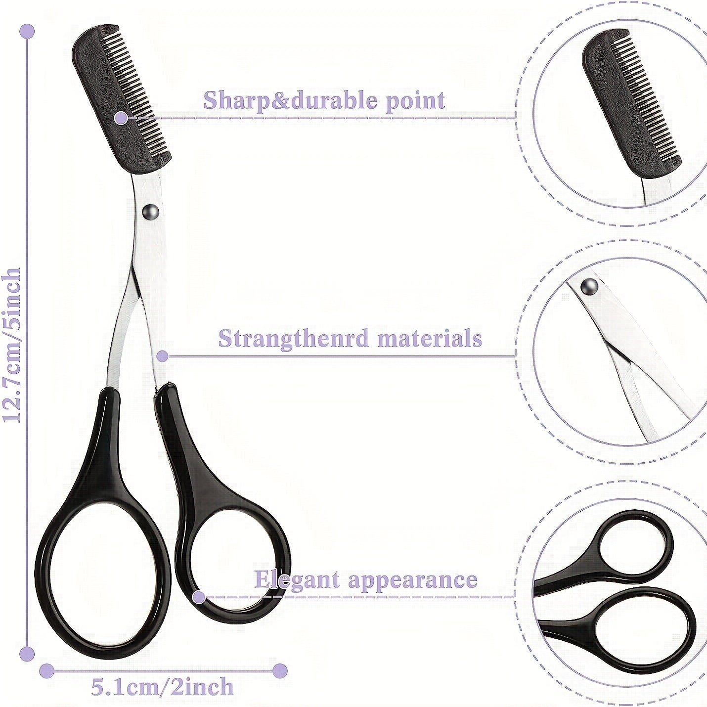 2pcs Stainless Steel Eyebrow Trimmer with Comb - Hair Removal and Shaping