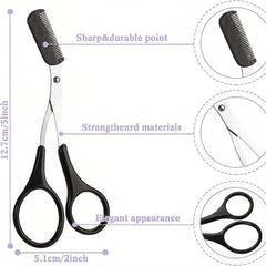 2pcs Stainless Steel Eyebrow Trimmer with Comb - Hair Removal and Shaping