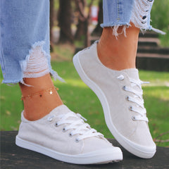 Women's Canvas Lace Up Slip On Sneakers Lightweight Loafer Shoes