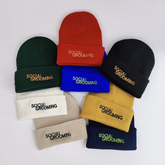 Letter Embroidered Knitted Hat Brimless Unisex Cap