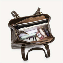 Leather Shoulder Bag Zipper Closure Solid Leather Lining for Women