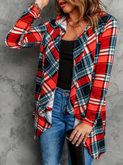  Plaid Print Hooded Cardigan