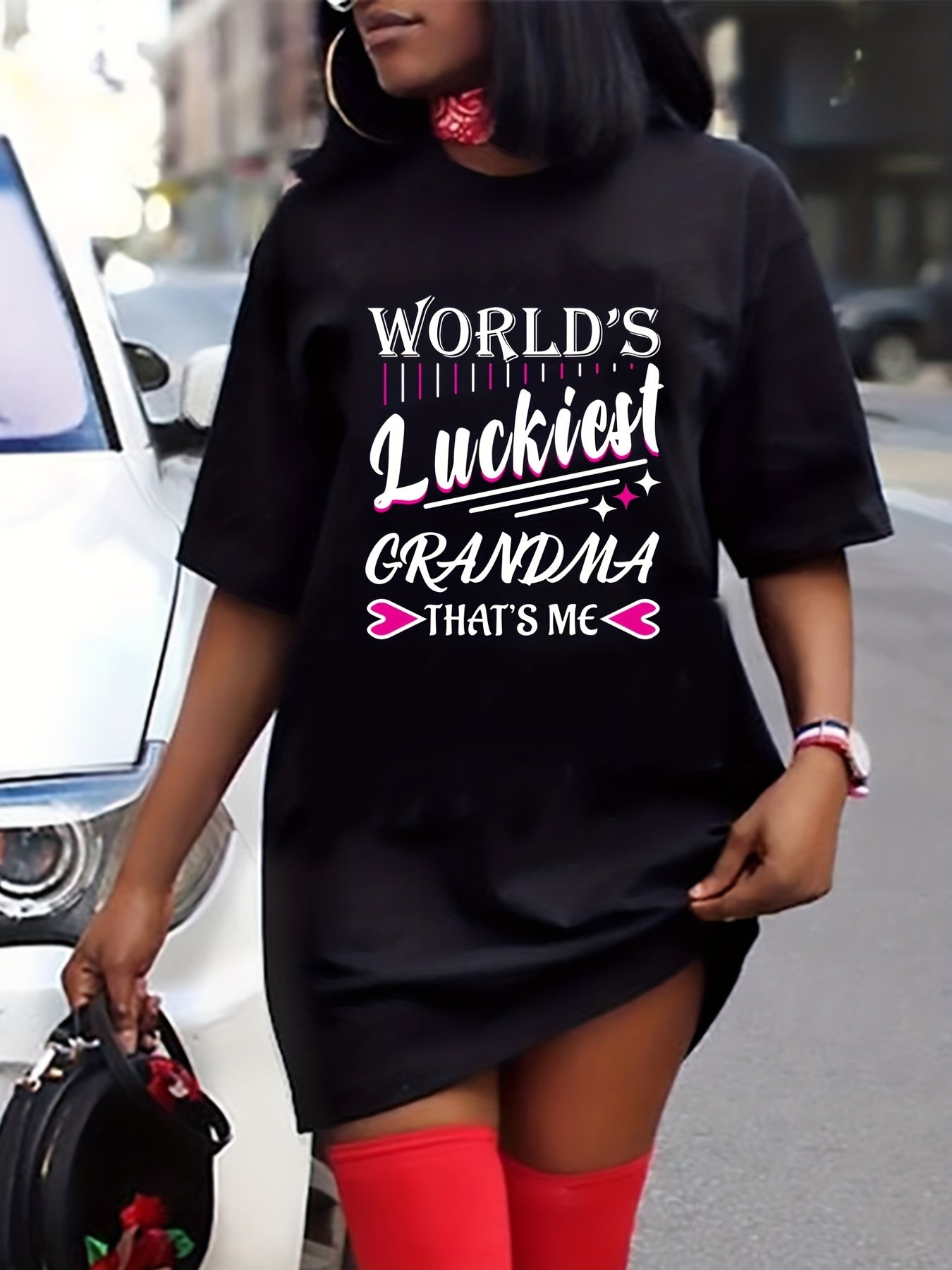 Women's Plus Heart & Letter Print Tee Dress