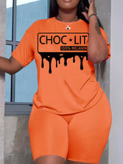 Letter Print Matching Set Short Sleeve T shirt & Biker Shorts