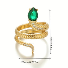 Snake Brass CZ Inlaid Ring Golden Finger Jewelry Decor