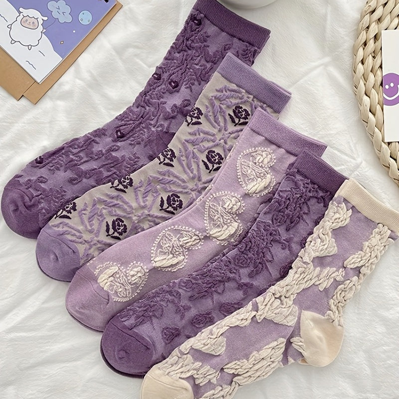 10 Pairs Floral Print Socks Mid Tube Stockings for Women
