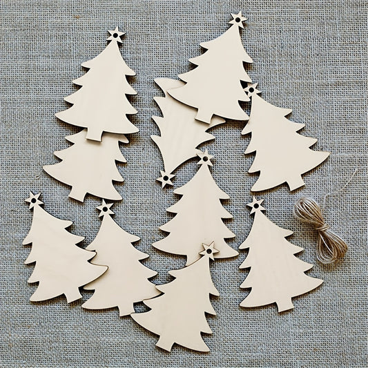 10pcs Wooden Christmas Tree Pendant DIY Crafts Snow Decoration