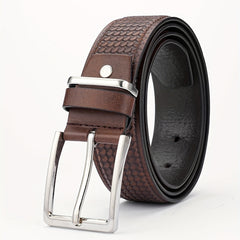 Alloy Pin Buckle PU Striped Belt for Men