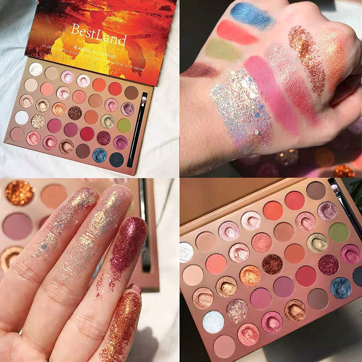 Glitter Eyeshadow Palette with Brush - Creamy Metallic and Matte Shades