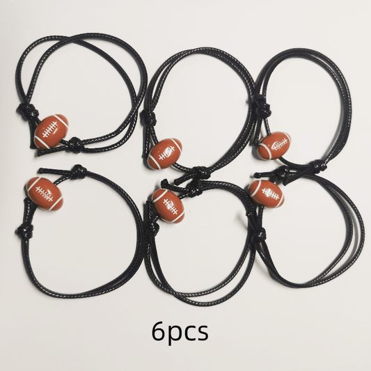 Adjustable Sport Theme Charm Bracelet Cord Braided Baseball Tennis Rugby Wristba