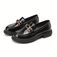 Women's Chain Decor Loafers Chunky Heel Slip On Shoes