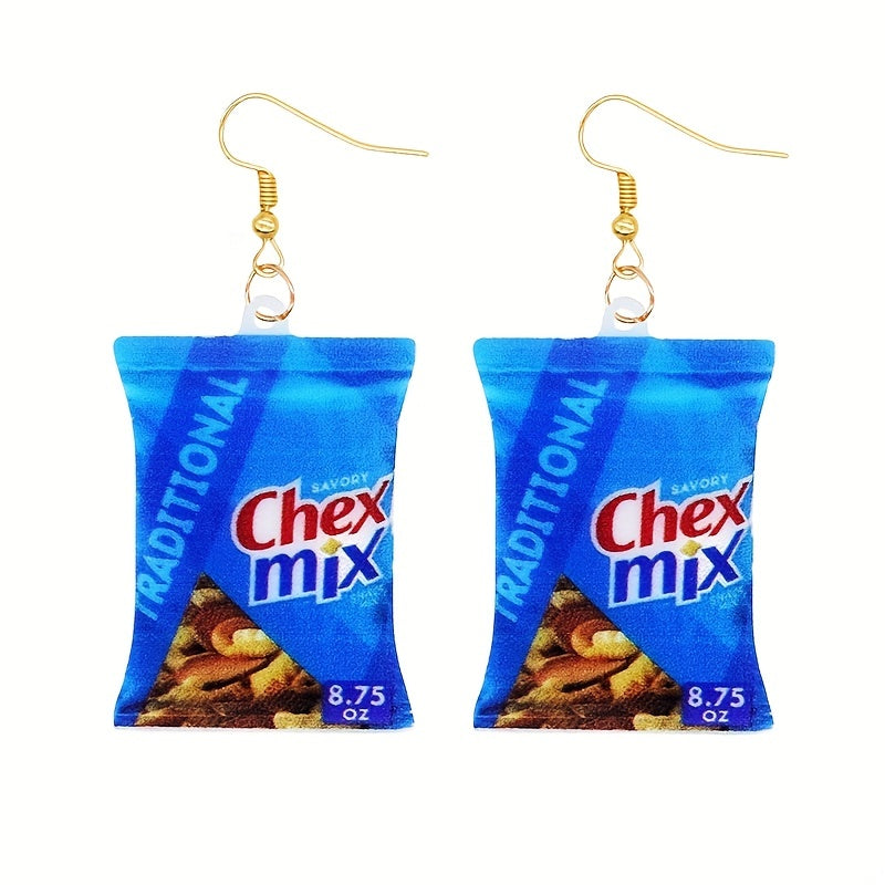 Chip Snack Bag Dangle Earrings Acrylic Jewelry Gift