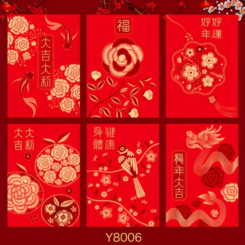 6pcs Dragon Red Envelope Mixed Pattern Cartoon Zodiac 3D Lucky Money Gift