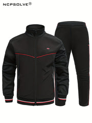 Men's Stand Collar Sports Jacket & Comfy Pants Set for Fall Winter