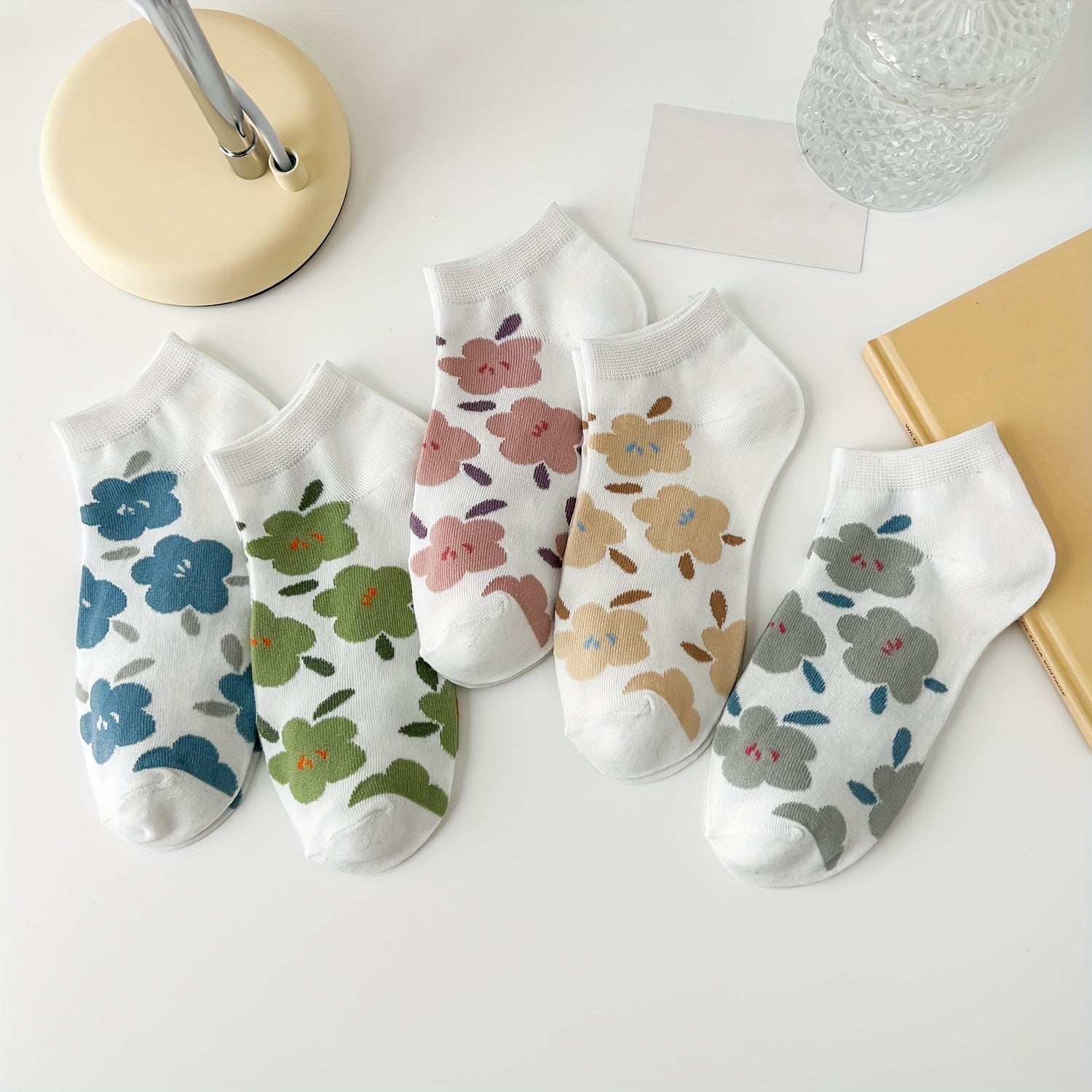 5 Pairs Floral Print Socks Low Cut Ankle Stockings